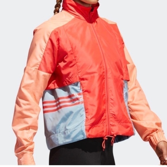 adidas Jackets & Blazers - Women’s Adidas Red Orange Zip Up Hoodie Jacket Size Small!